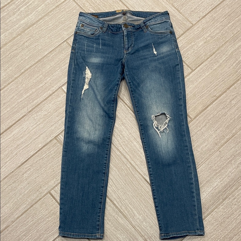 Kut from the Kloth Distressed Dark Blue Straight Leg Jeans